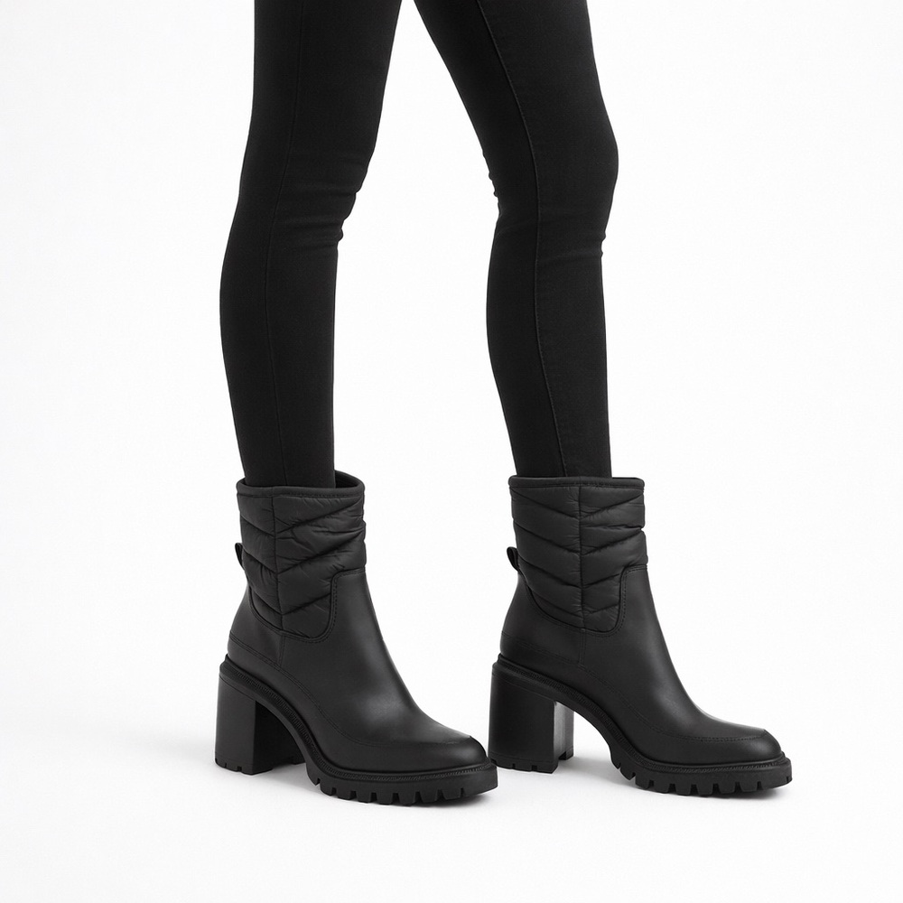 INC Black Puffer Ankle Boots Lug Sole 2.5in Block Heel Sz 8 Sulu01 - Picture 3 of 13